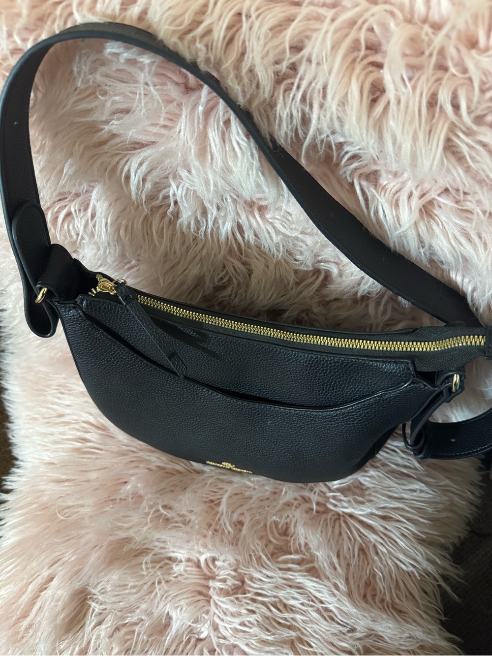 Nanette Lepore Black Pebbled Leather Crescent Crossbody with Gold Hardware - Picture 3 of 5